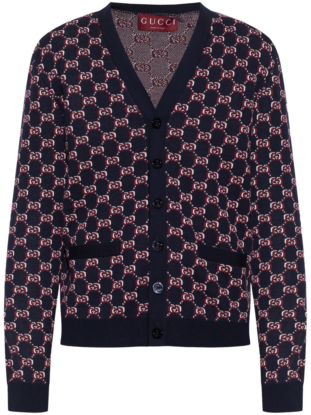 Gucci GG Logo花羊毛V領男款開襟衫 801705 XKEAP 4116