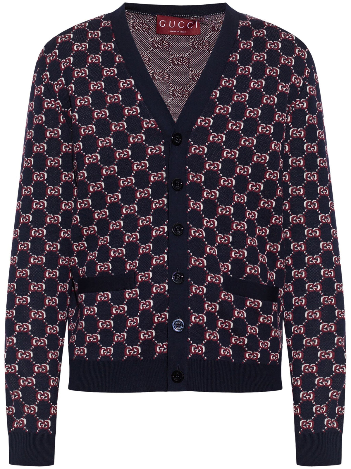 Gucci GG Logo花羊毛V領男款開襟衫 801705 XKEAP 4116