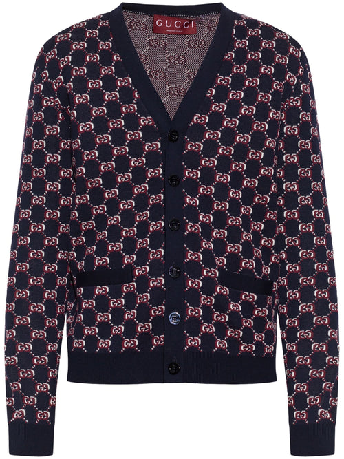 Gucci GG Logo花羊毛V領男款開襟衫 801705 XKEAP 4116
