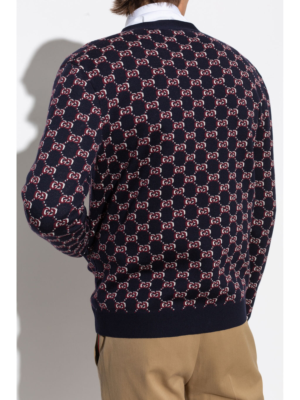Gucci GG Logo花羊毛V領男款開襟衫 801705 XKEAP 4116